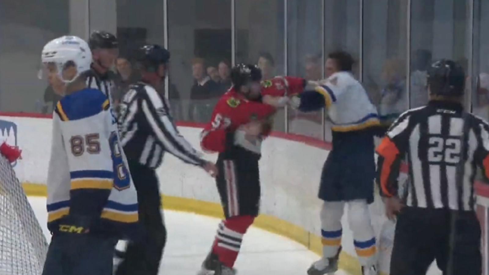 Blackhawks vs Blues turns ugly in the first period.