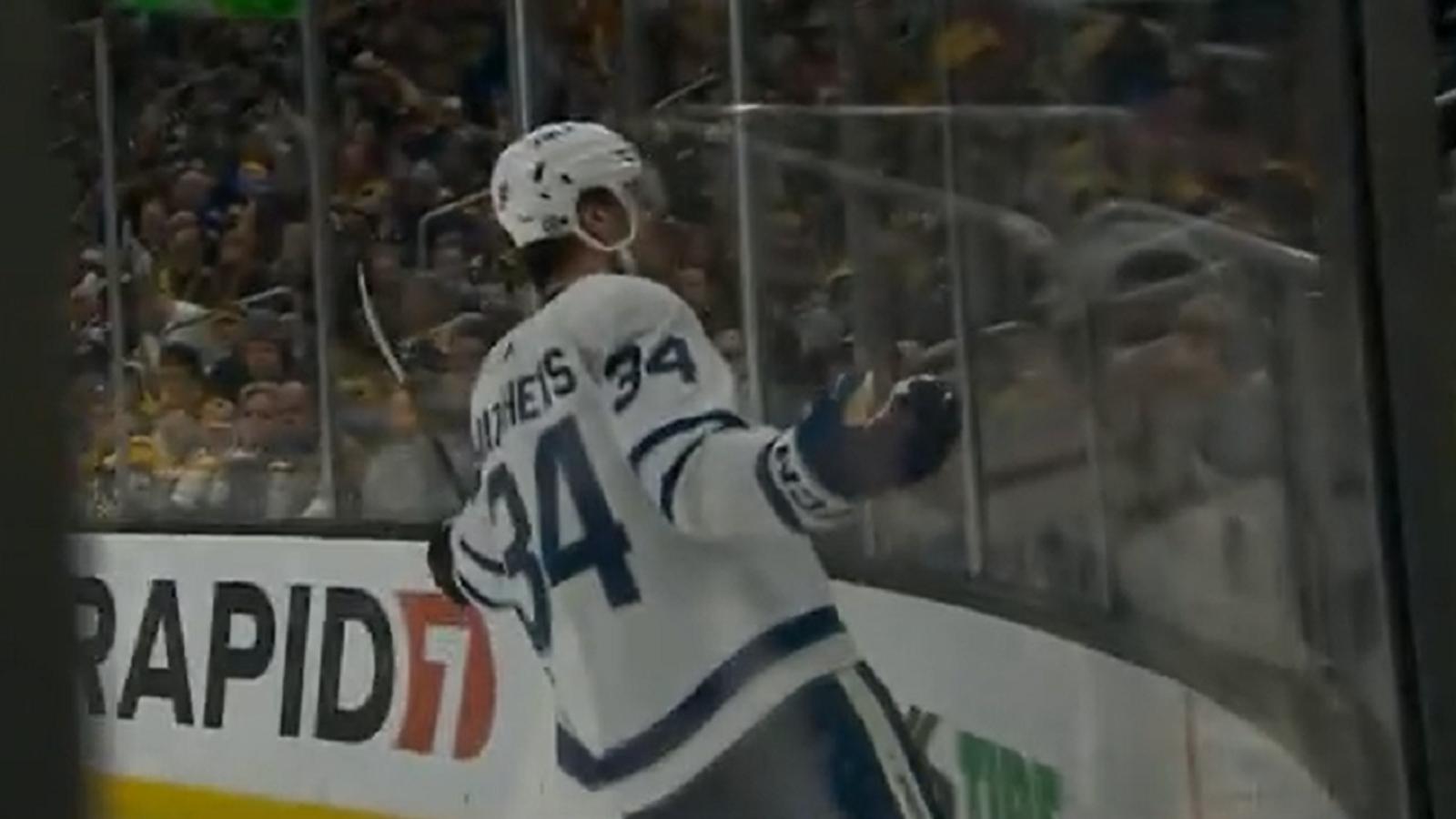 Auston Matthews taunts fans in Boston after incredible goal.