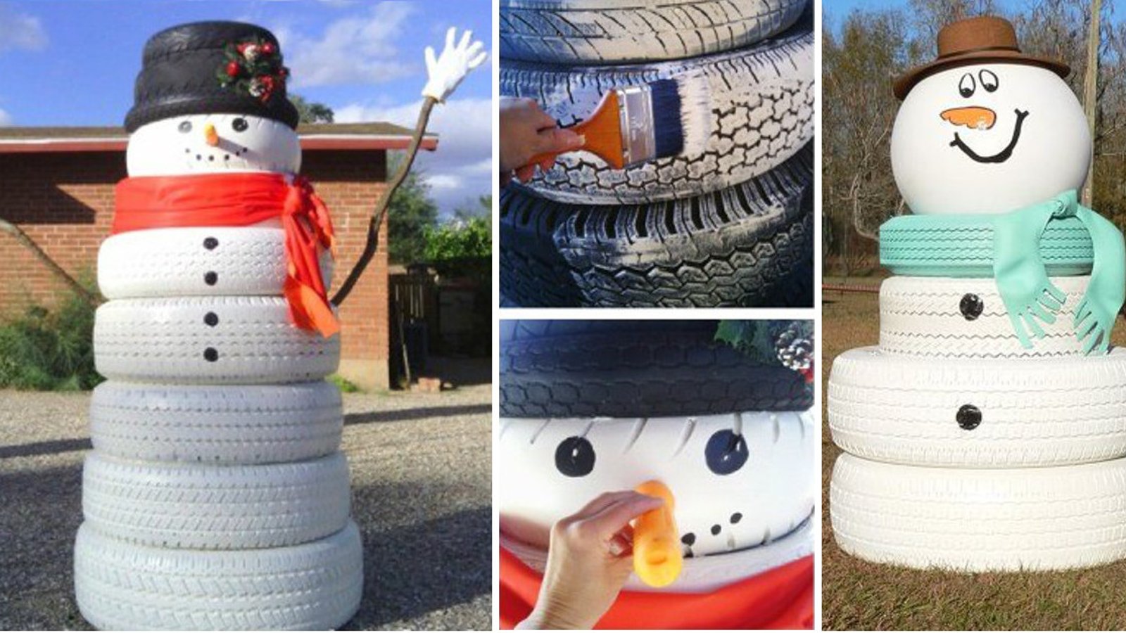 12 bonshommes de neige faits de pneus usagés! Ressortez-le à chaque année! 