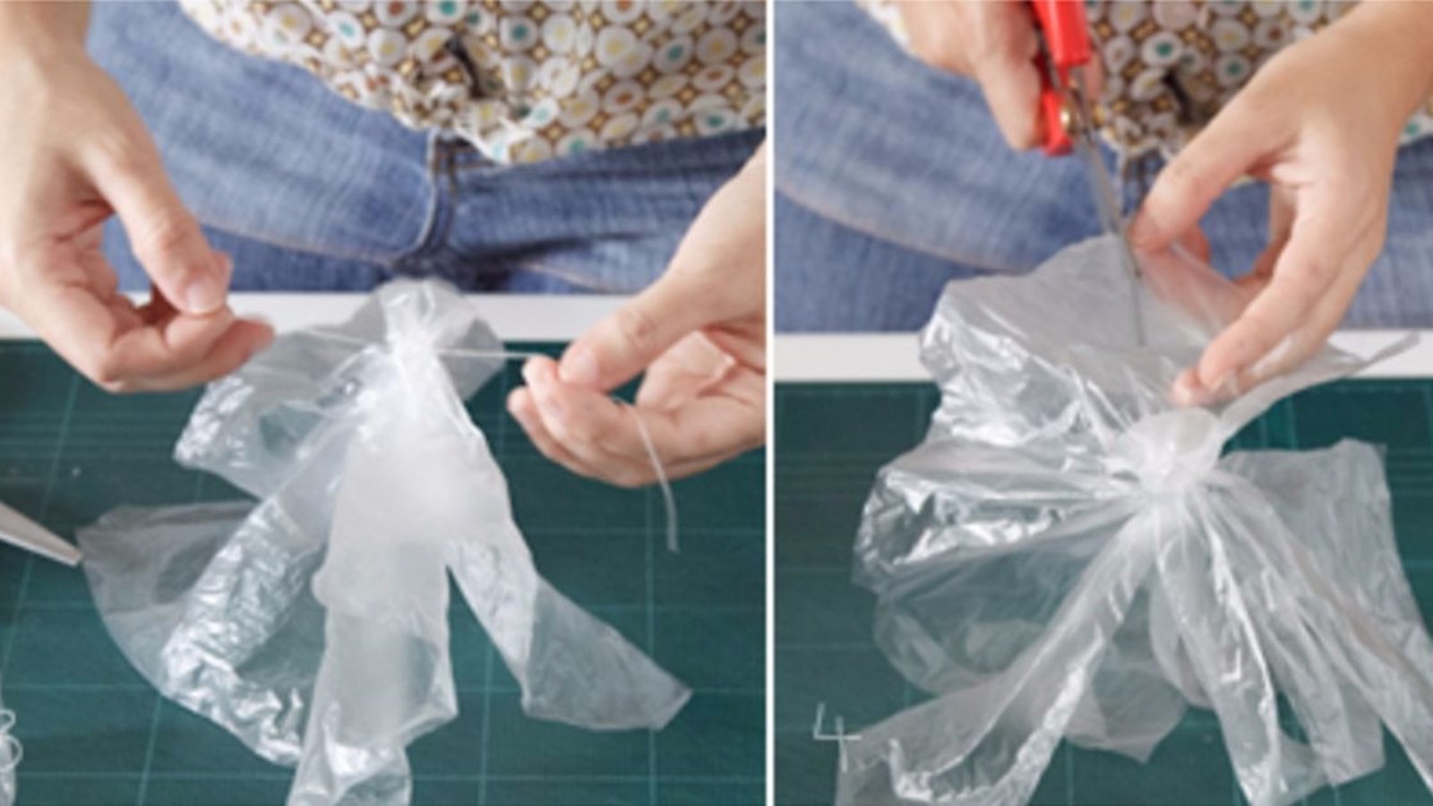 Elle découpe un sac de plastique, l’enfonce dans un pot et quand elle ajoute de l’eau, c’est presque magique!