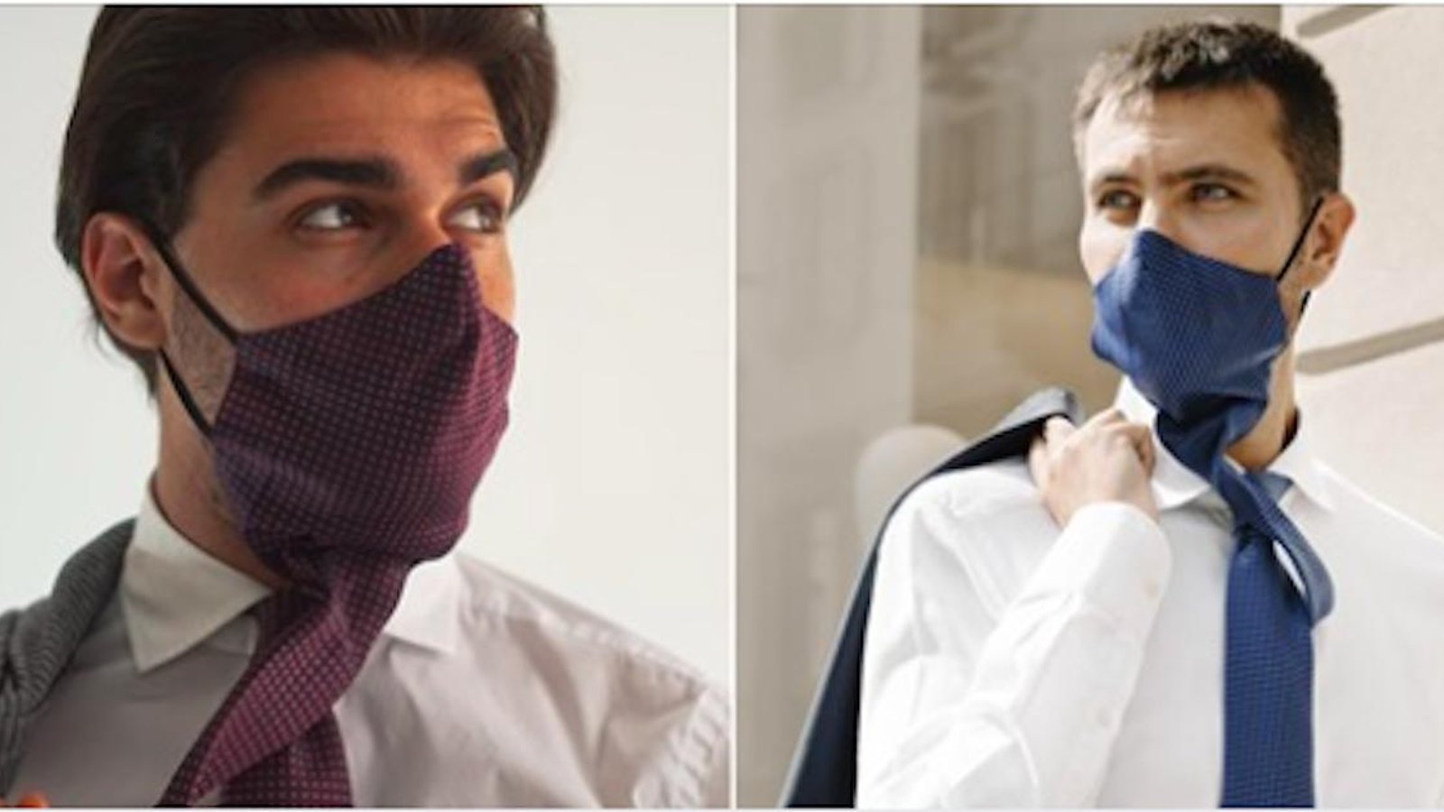 Masque assorti au pull et cravate qui se transforme en masque; quand la mode surf sur la pandémie de COVID-19.