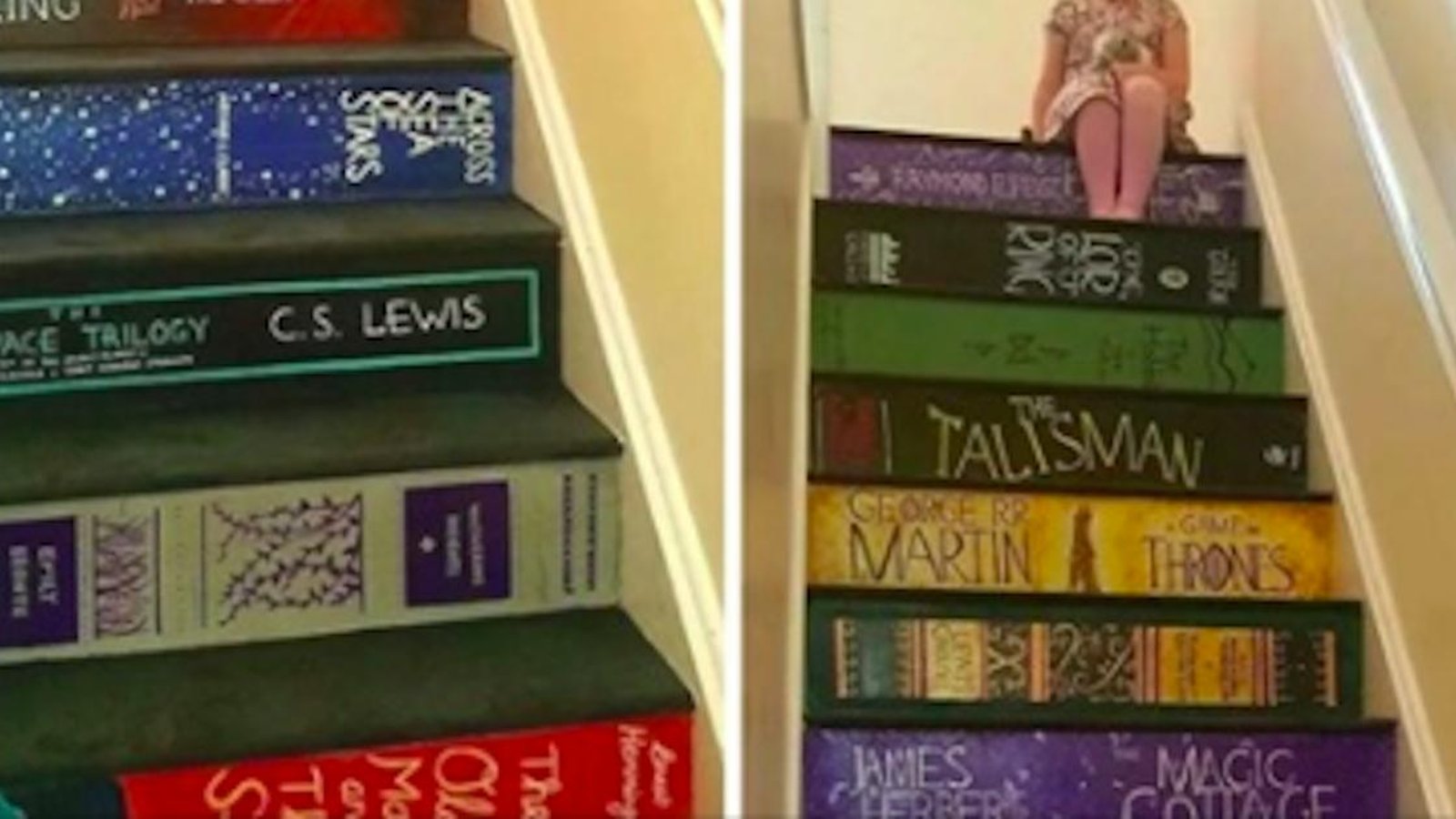 Une mère a peint ses escaliers aux couvertures des livres préférés de sa famille