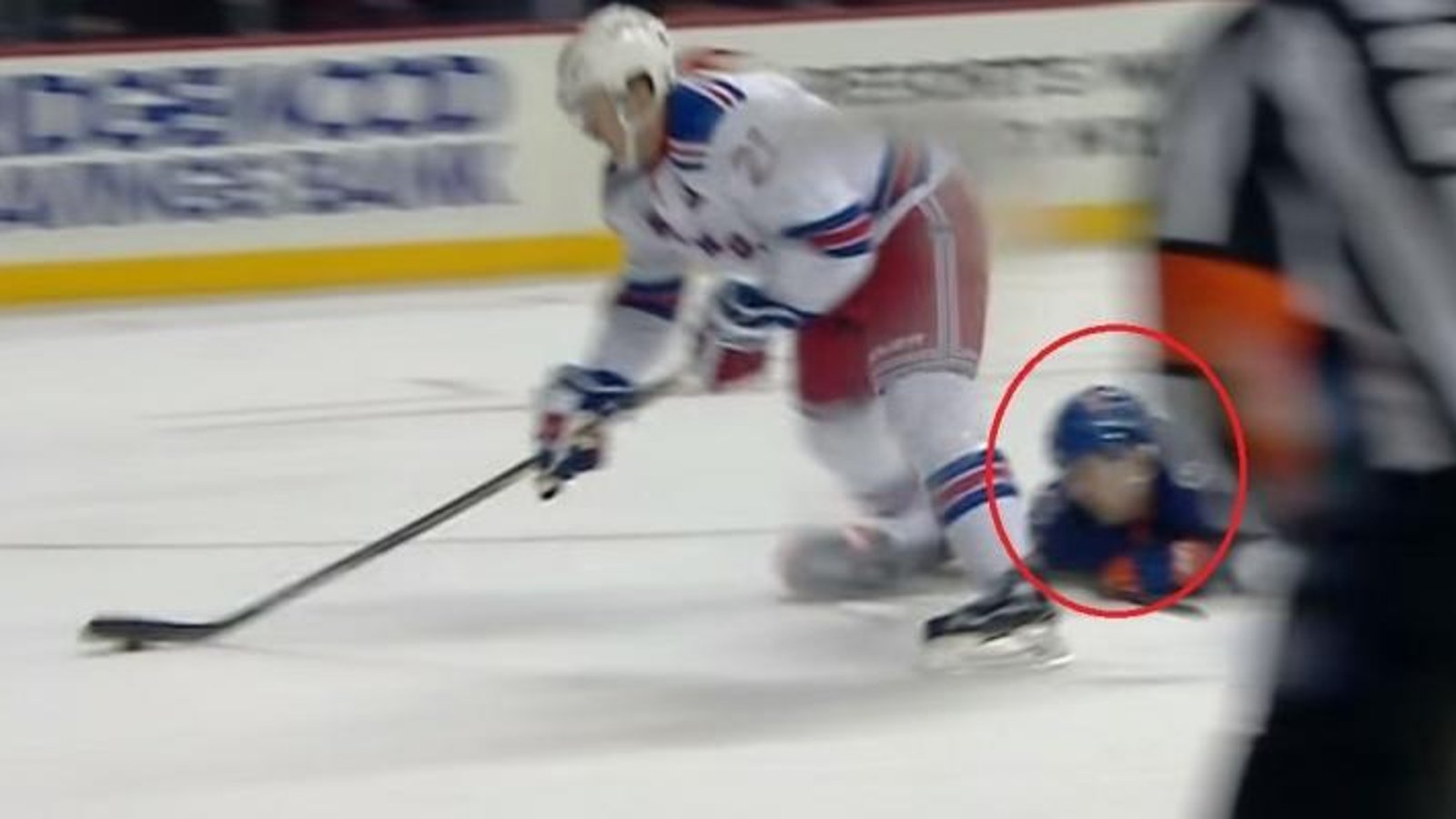 Horrifying moment as player falls and gets kicked in the face with a skate.