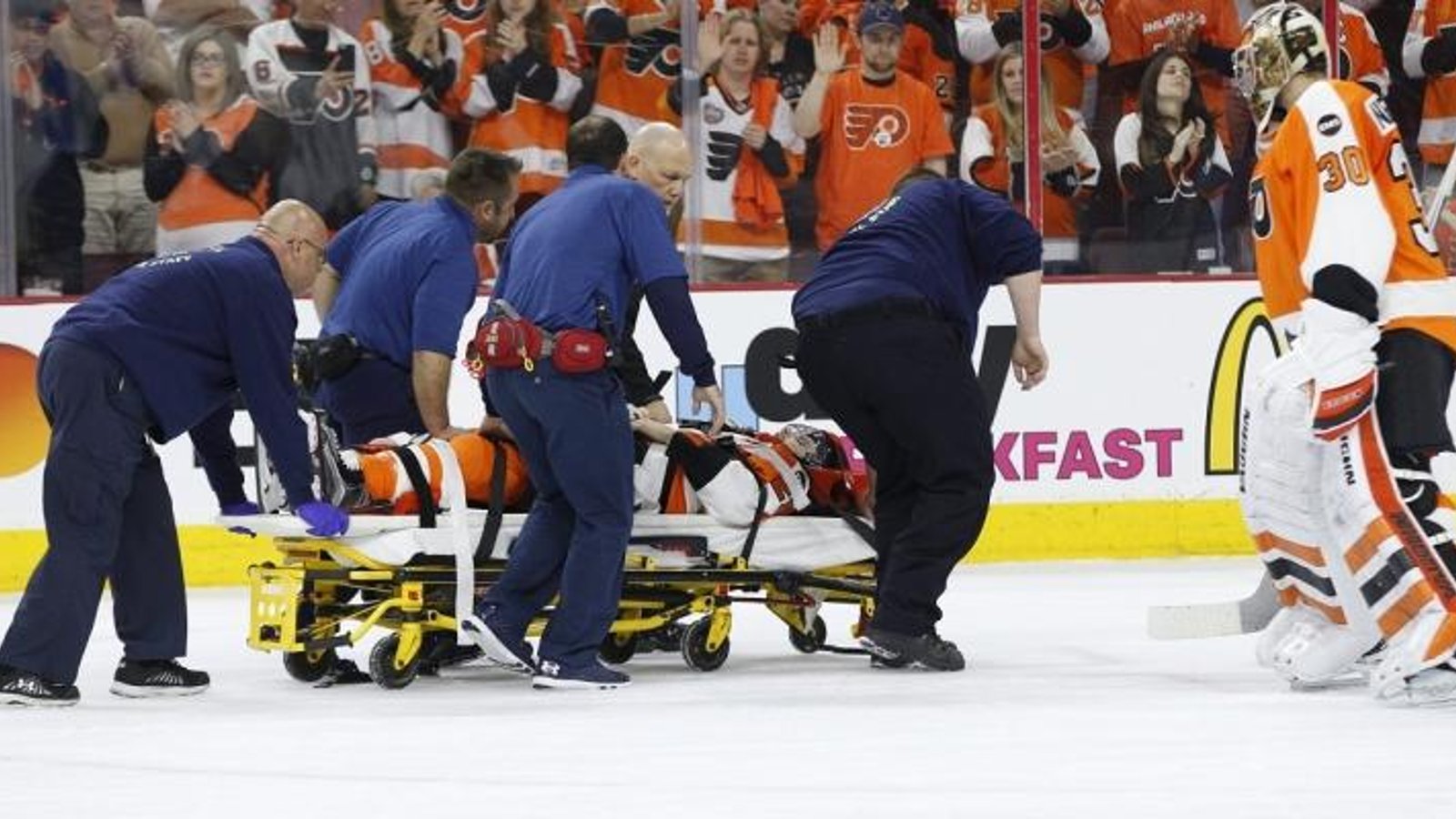 Some good news for Scott Laughton after being carted off on a stretcher last night.