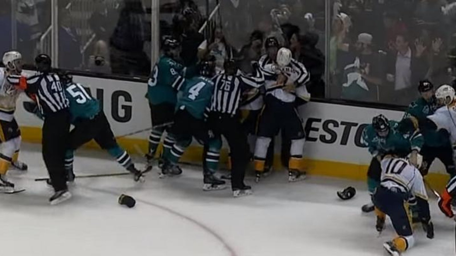 Sharks and Predators end Game 1 with a brawl.
