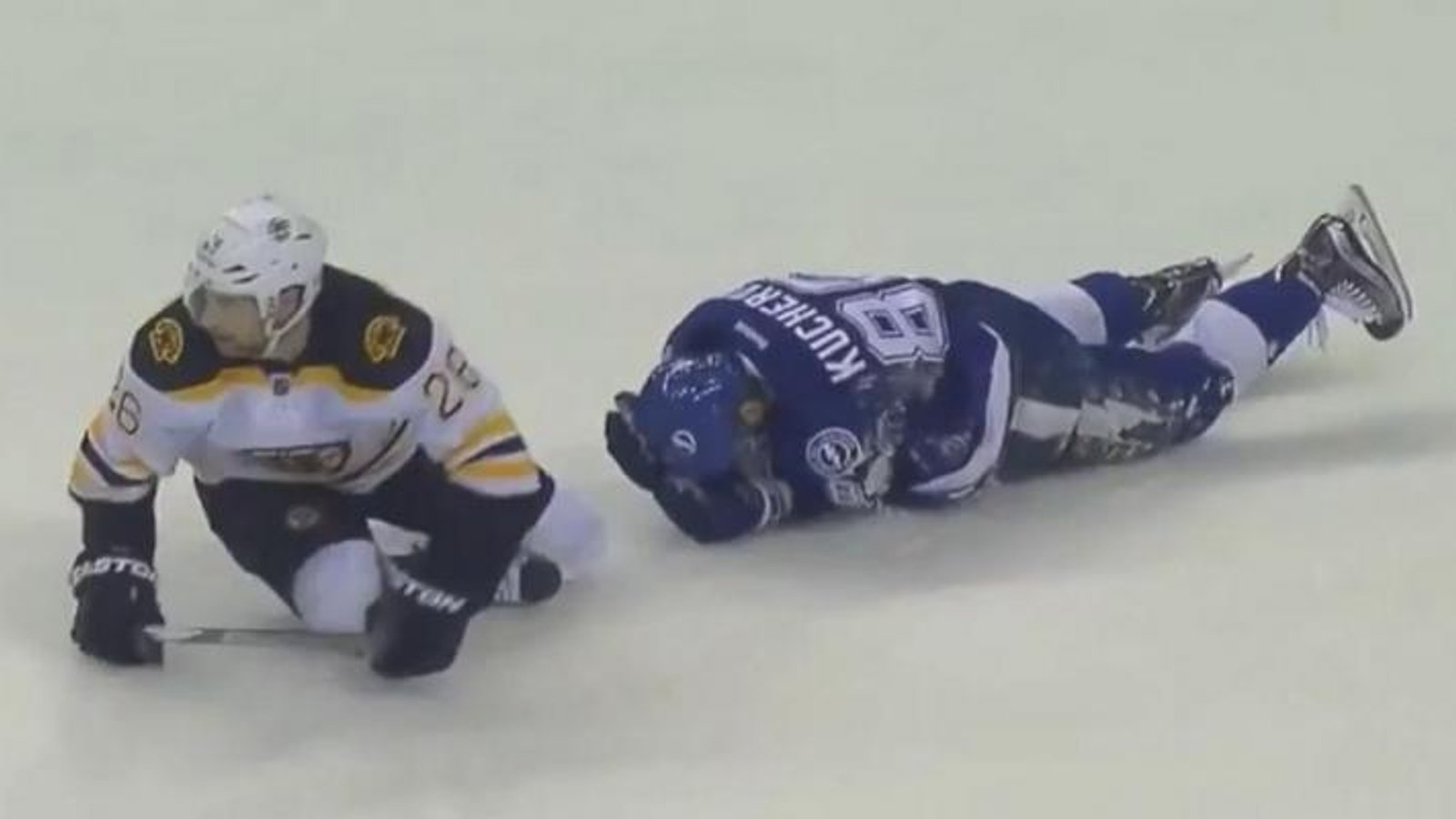 Kucherov gets destroyed by a big forearm to the head.