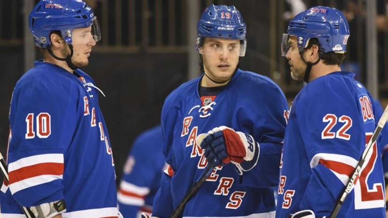 Rangers forward takes a puck to the face at practice, suffers some nasty damage.