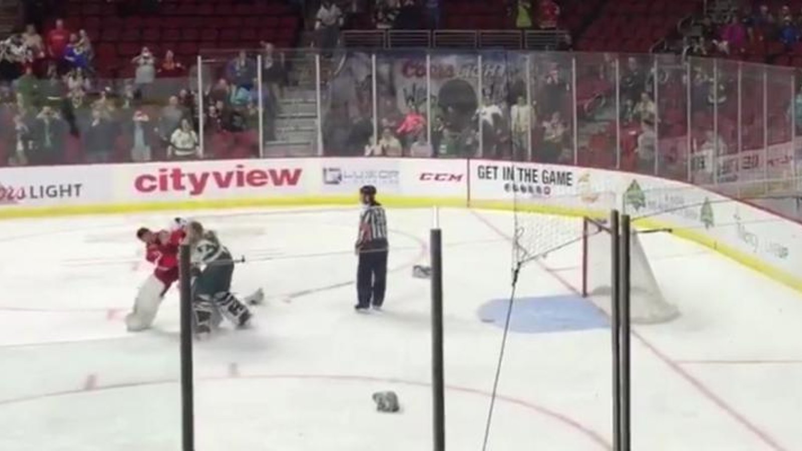 NHL prospect makes his debut, drops the gloves. Oh and he's a goalie.