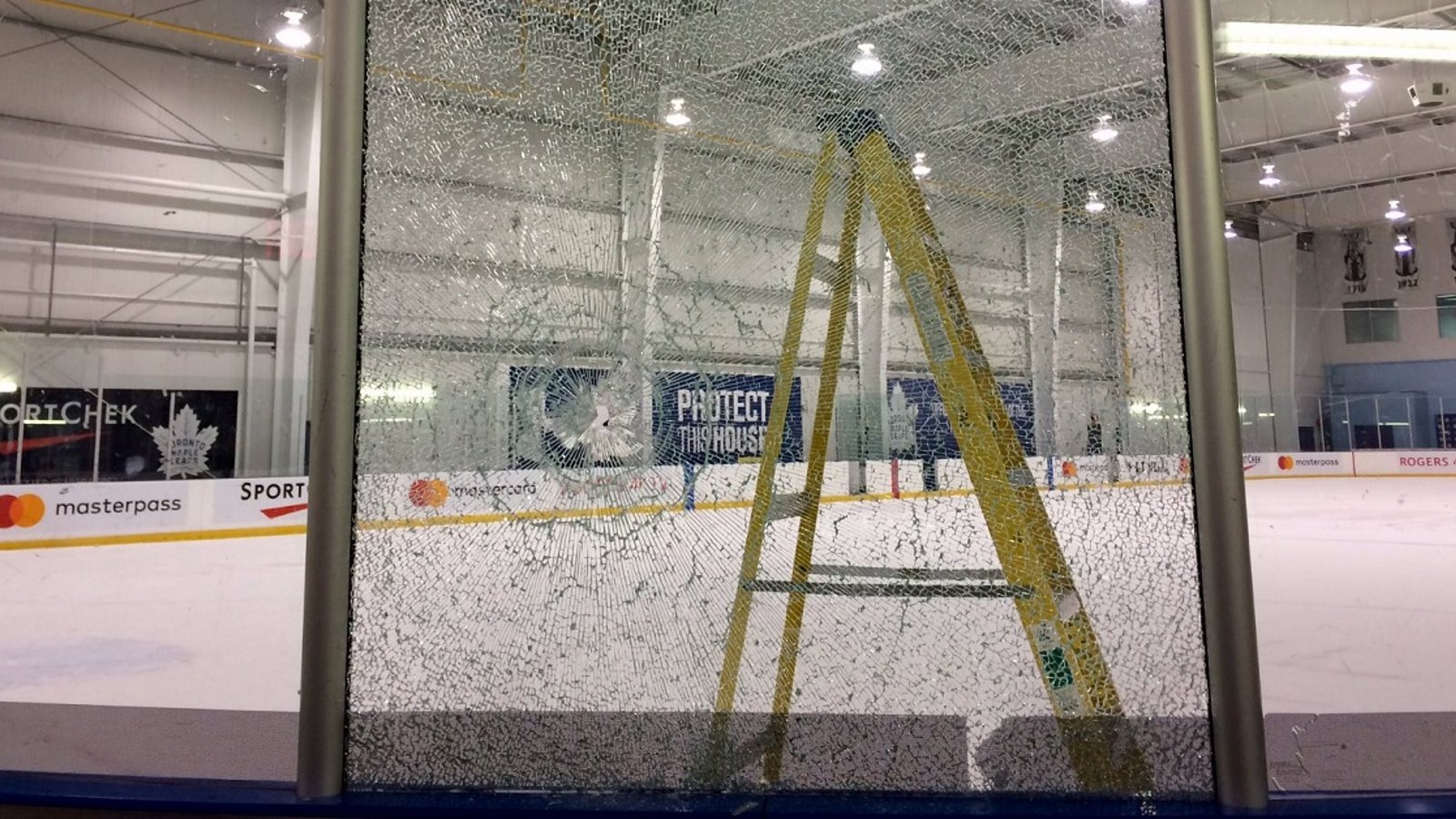 Auston Matthews fires off a rocket and shatters glass in training camp.