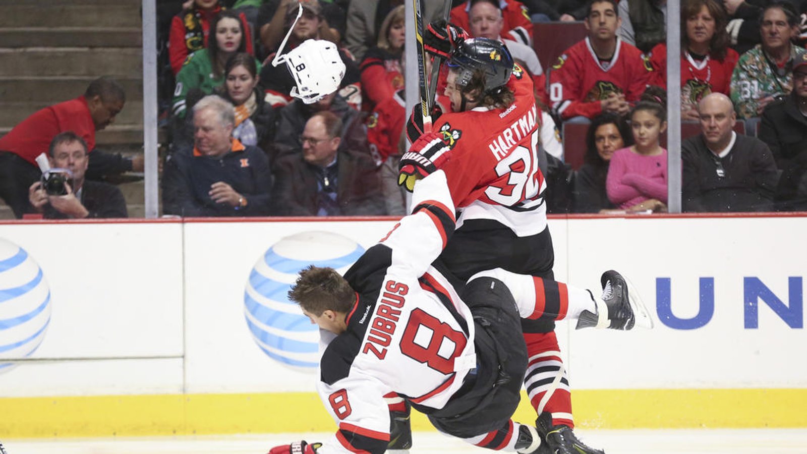 REWIND:Blackhawks player levels his opponent with open ice hit