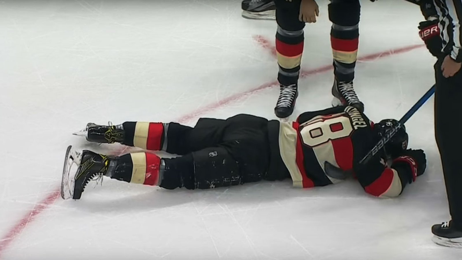 VIDEO: Scary moment as Karlsson hits his teammate with a slapshot