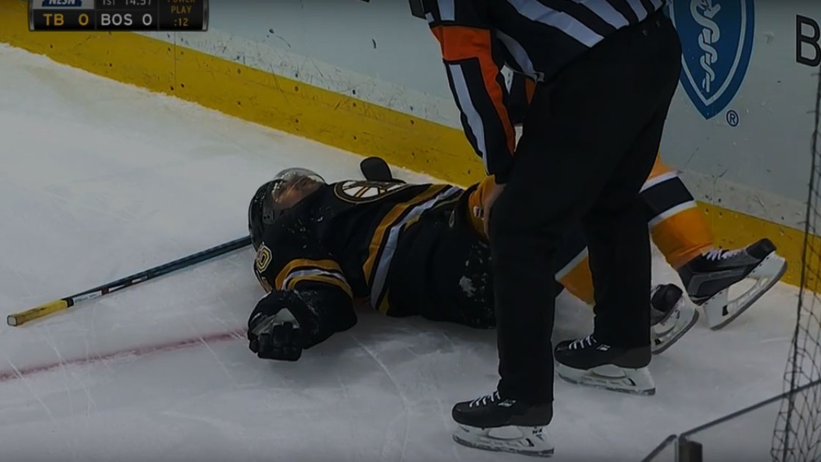 Video: Bruins' player helped off the ice!