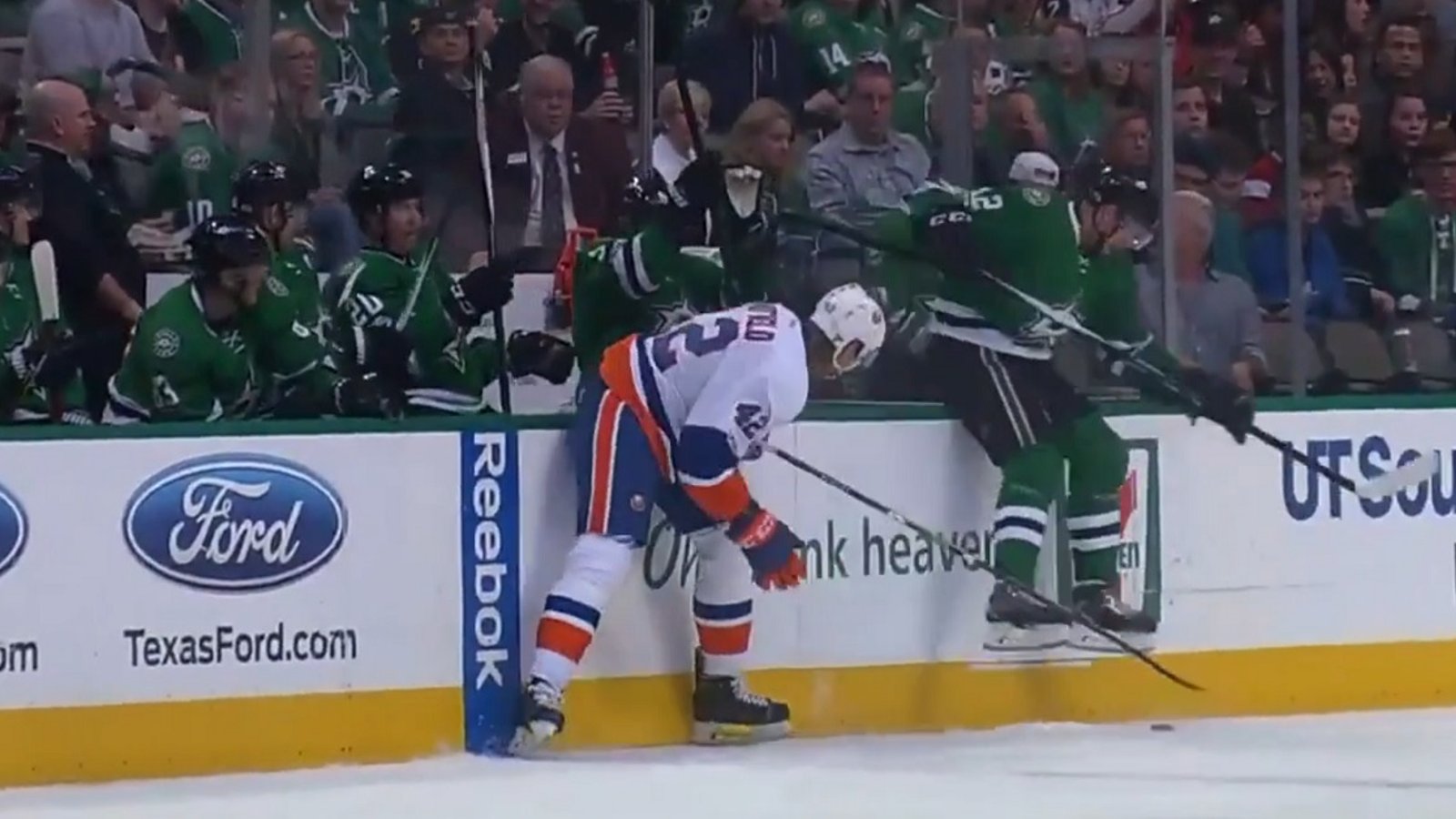 NHL forward dodges hit by riding the boards and scores incredible goal.