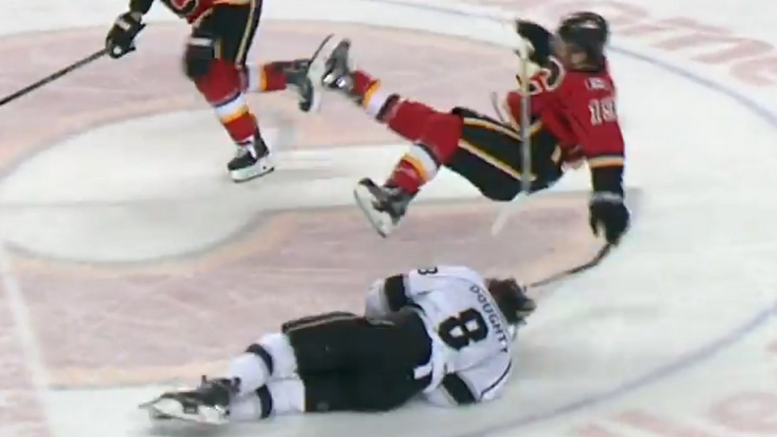 Drew Doughty just barely avoids getting destroyed by Matthew Tkachuk.
