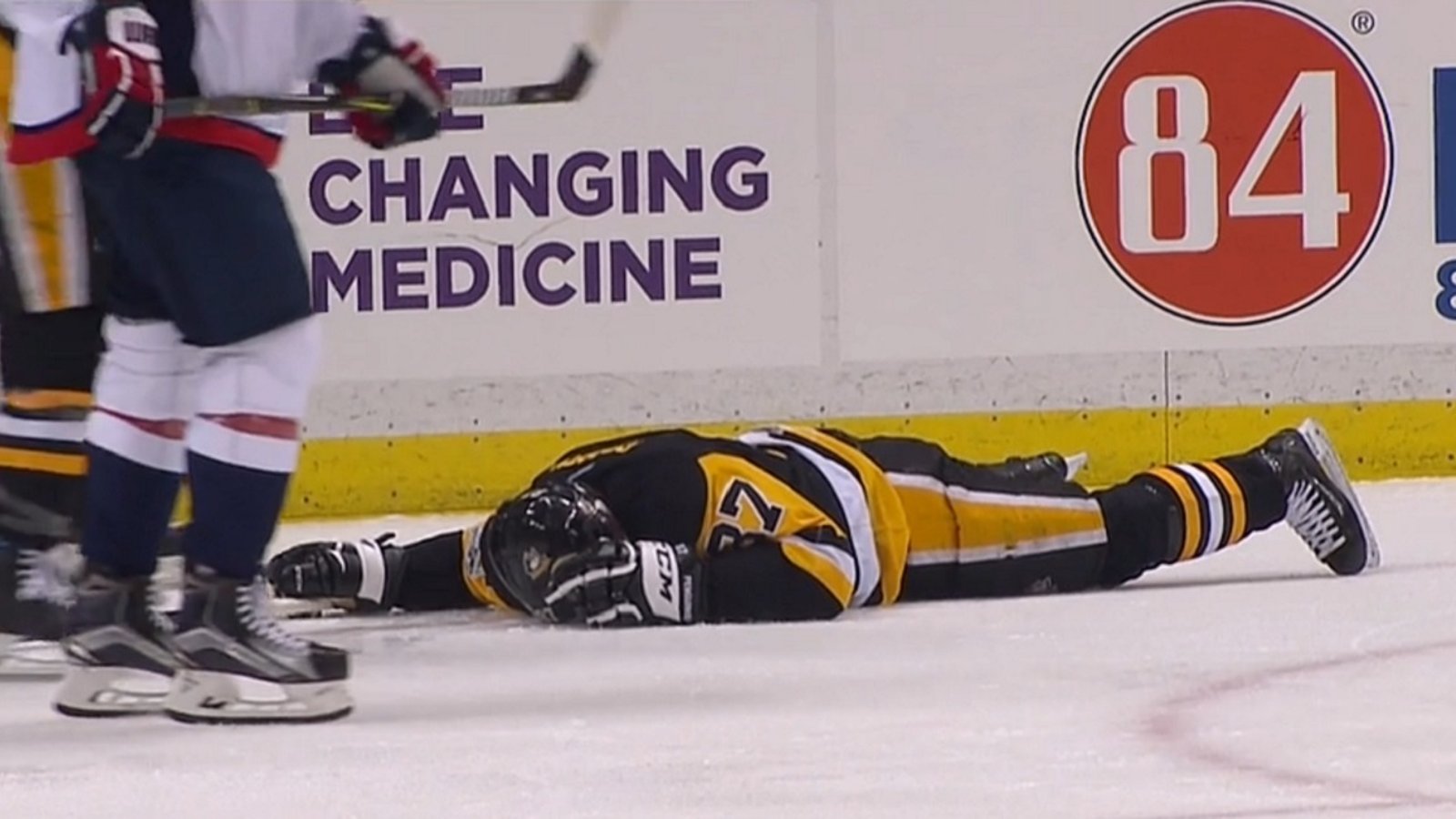 Breaking: Crosby knocked out by crosscheck to the head.