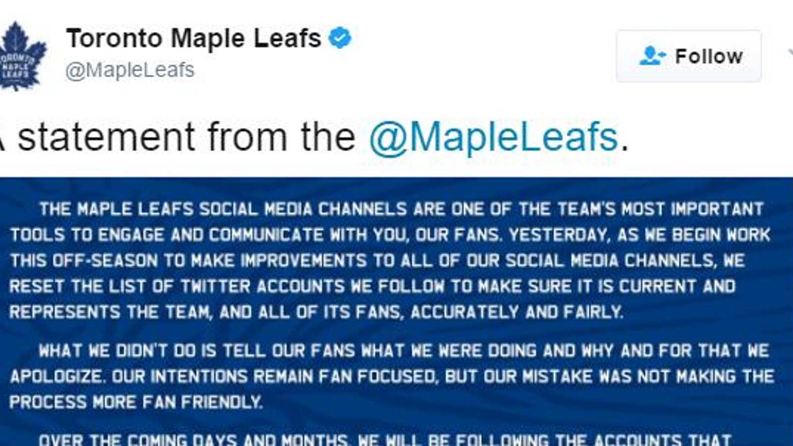 Maple Leafs react to Twitter controversy. 