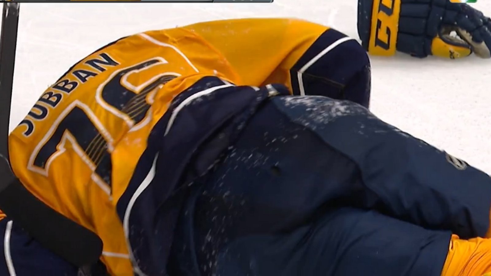 Breaking: Subban goes down after blocking a hard shot from Malkin!