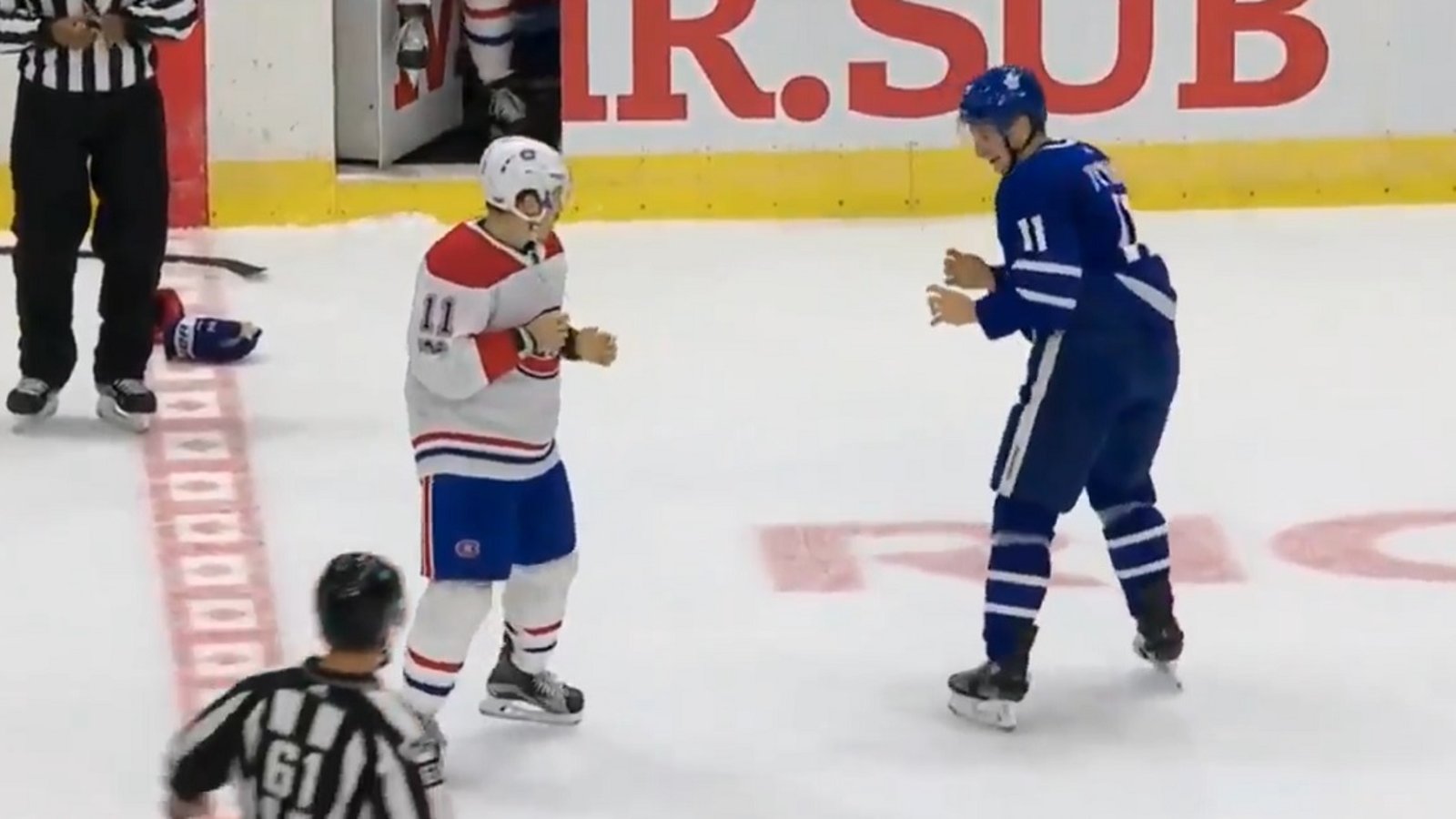 Early fight between the Habs and the Leafs on Monday night.
