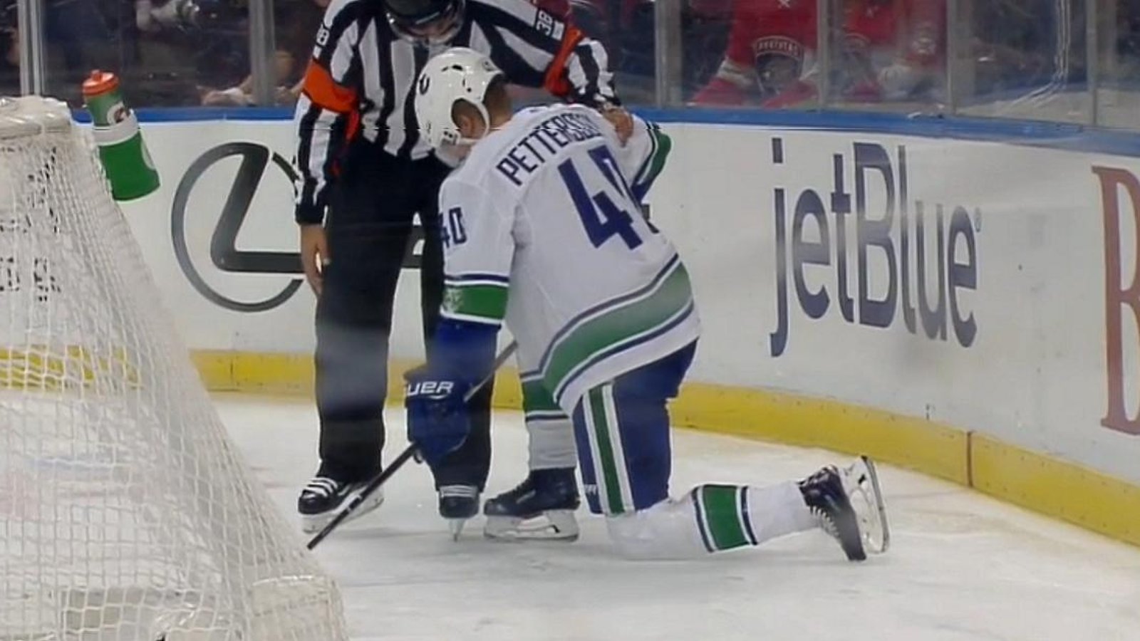 Petterson knocked out of the game after being slammed to the ice.