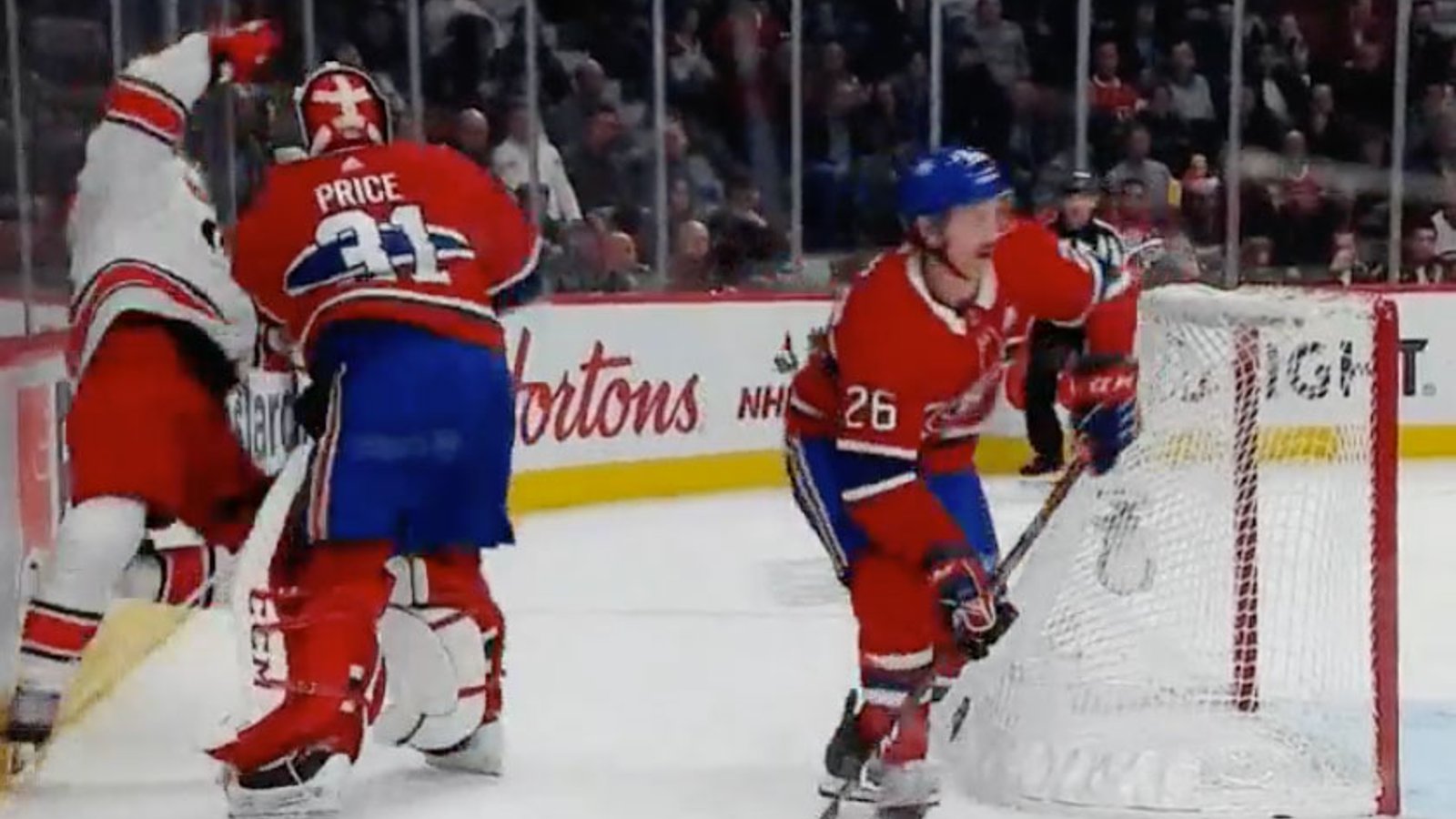 Breaking: Price drops Hurricanes' Foegele with huge hit behind the net and fans are loving it! 