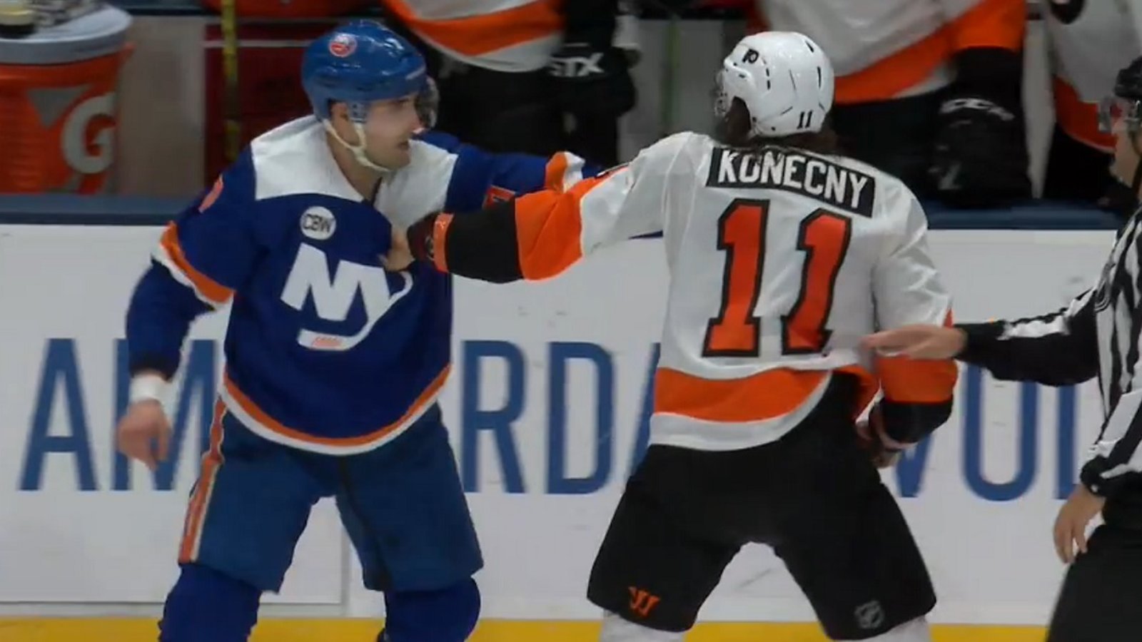 Eberle and Konecny drop the gloves and go to war.