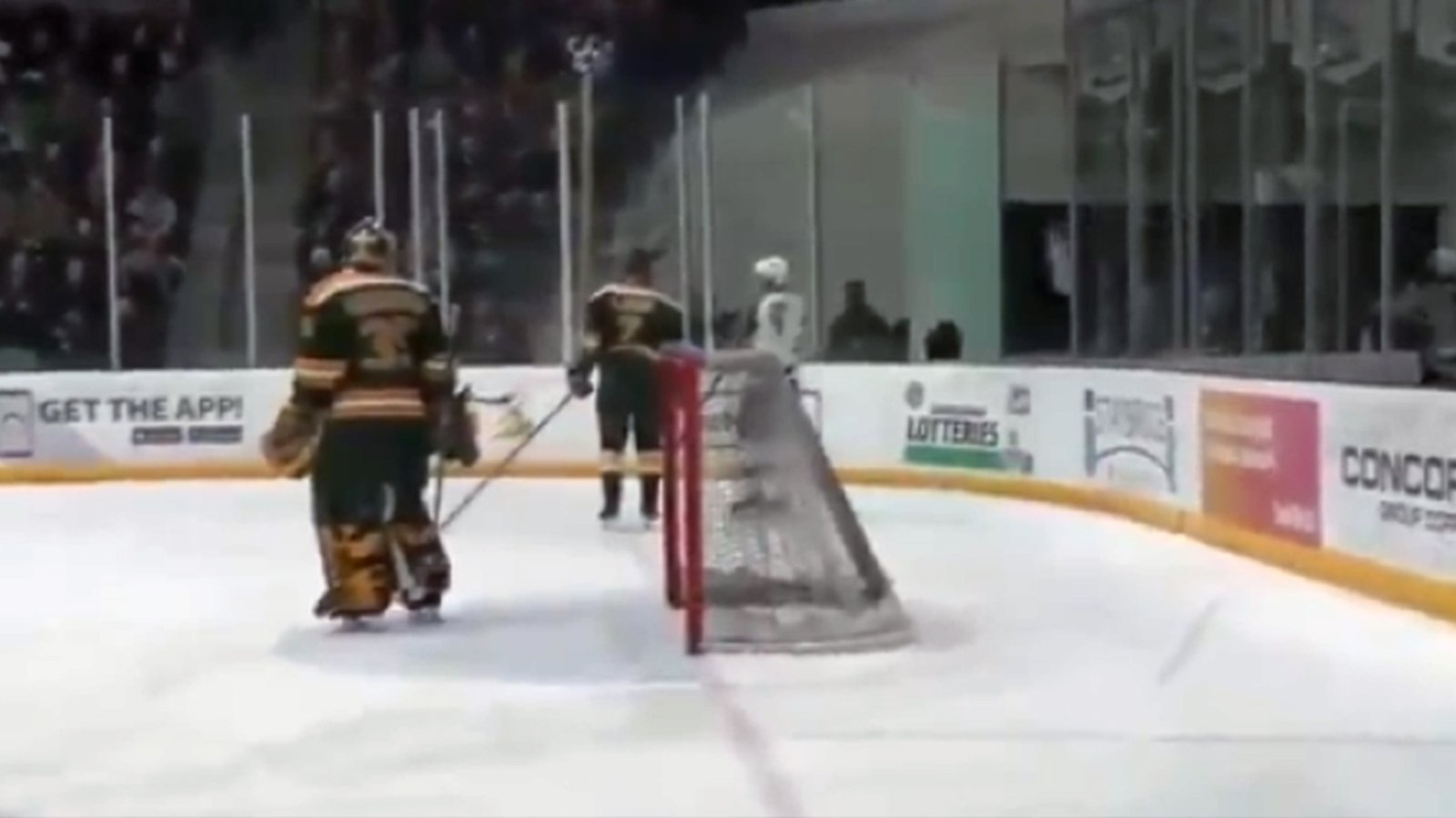University of Alberta player shatters glass… with his skate!