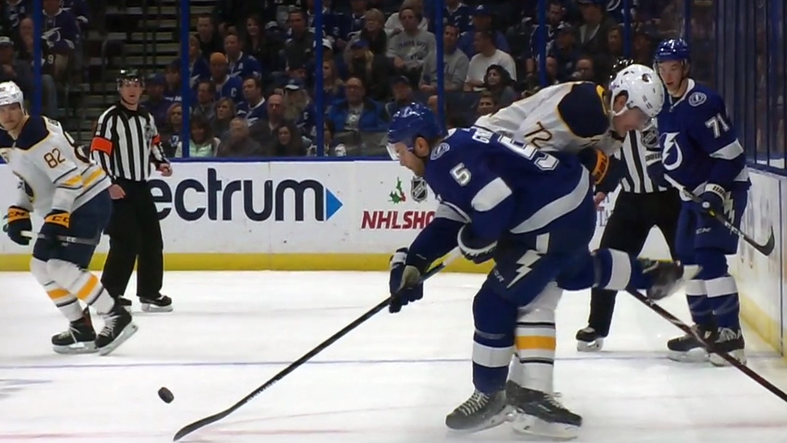 Sabres rookie Thompson takes out veteran Dan Girardi with a brutal knee on knee hit