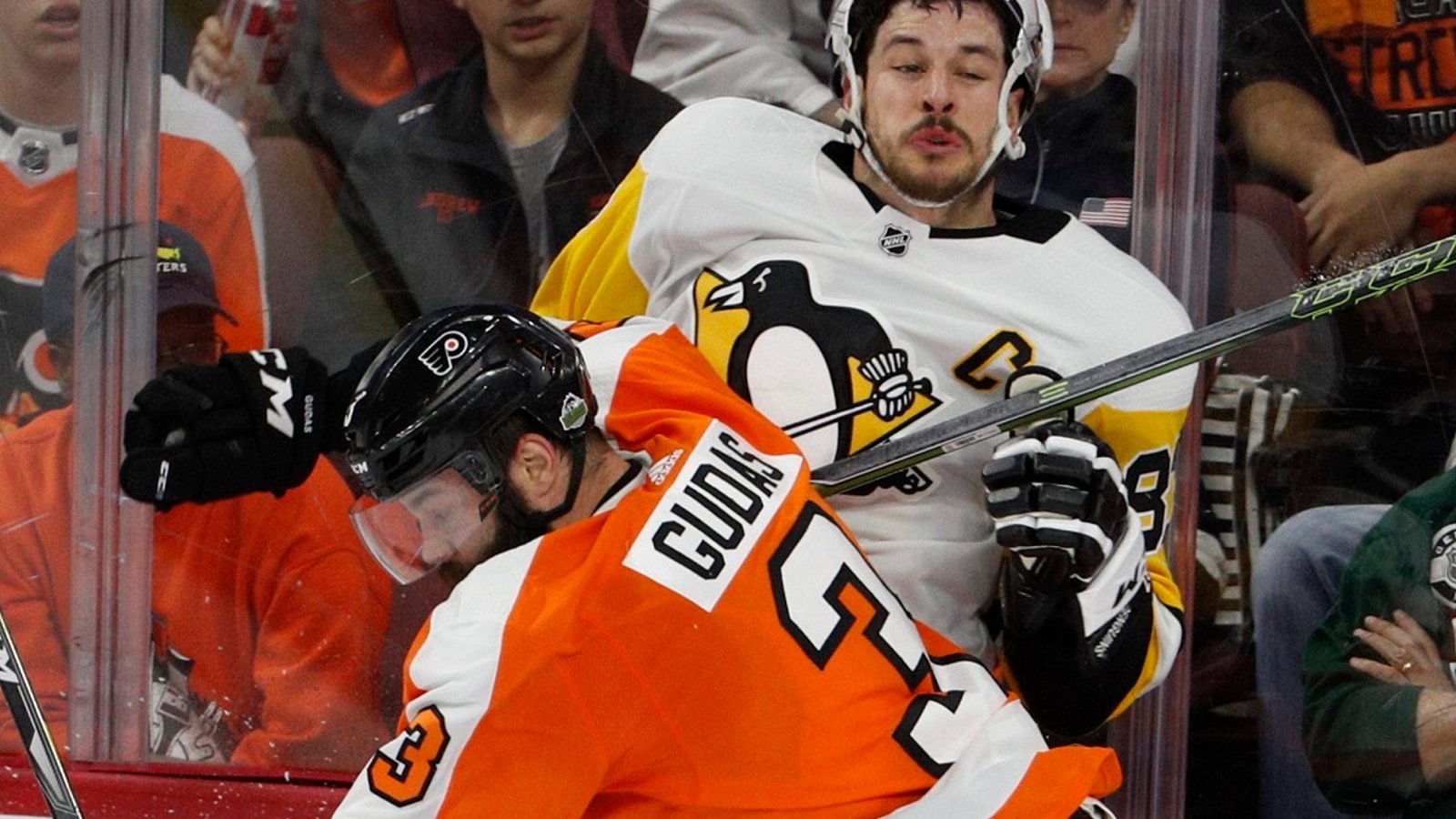 Gudas levels Crosby and then gives him a little something extra.