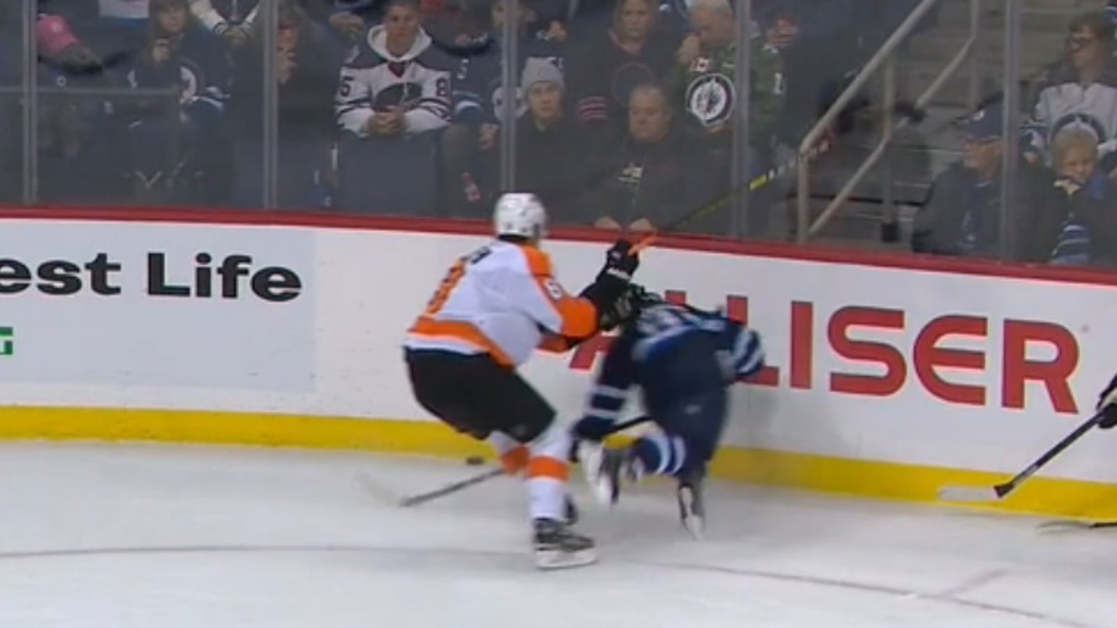 Hagg ejected after questionable hit on Kyle Connor.