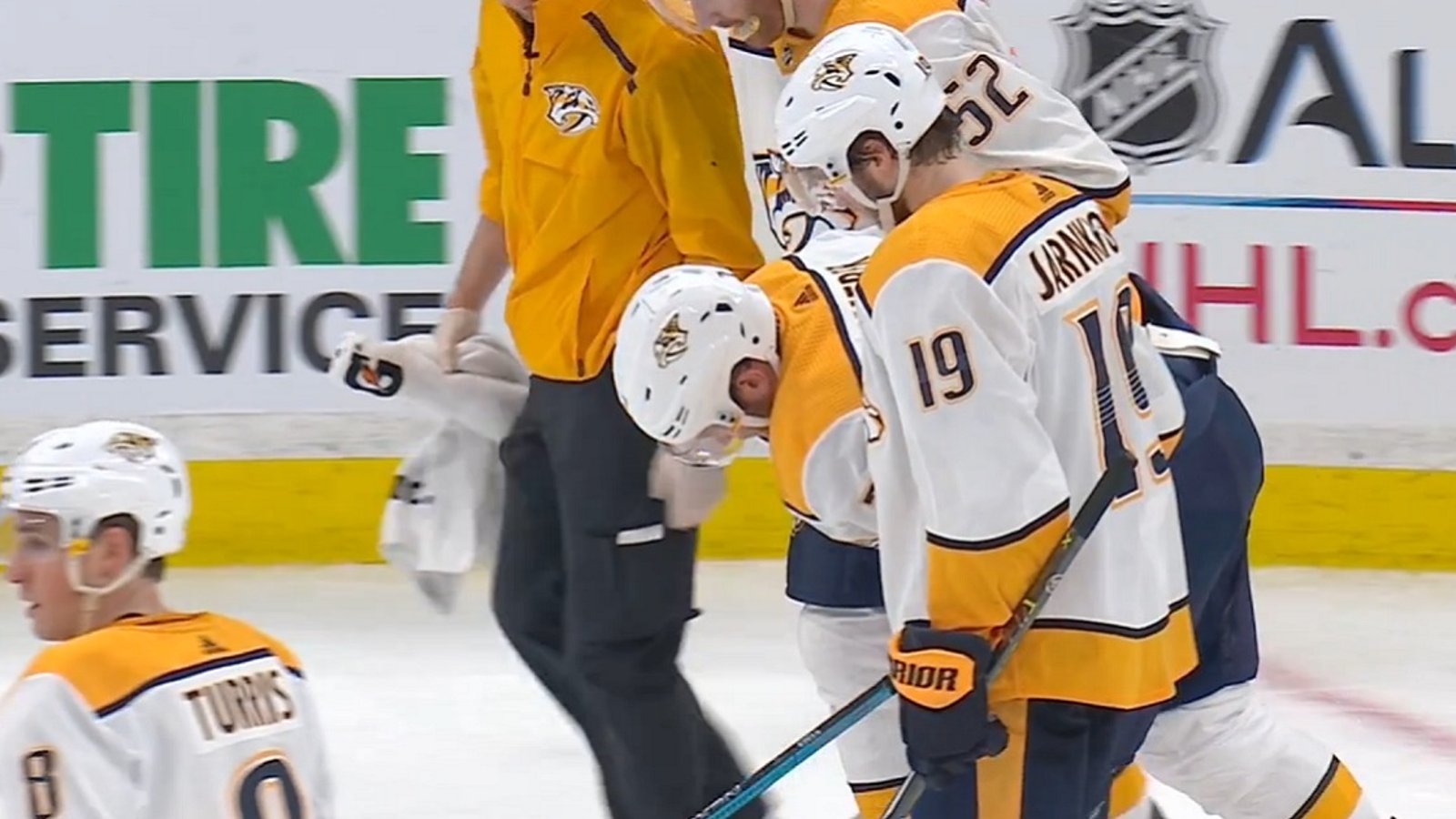 Weber carried off the ice after knee on knee from Bruins' Kuraly.