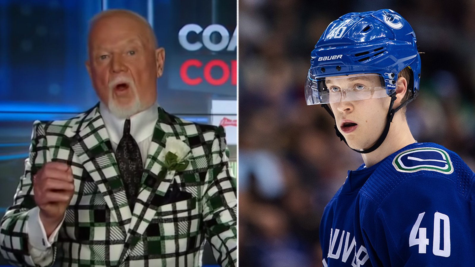 Don Cherry tears a strip off Canucks rookie Pettersson, pumps up Leafs' Marner