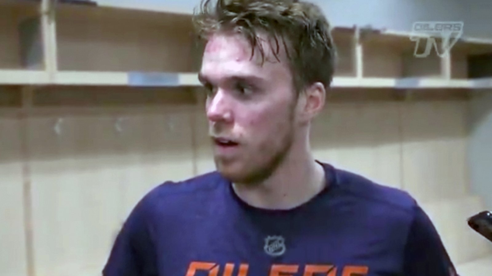 A visibly frustrated and angry McDavid reacts live to the news that the Oilers have been eliminated from playoff contention