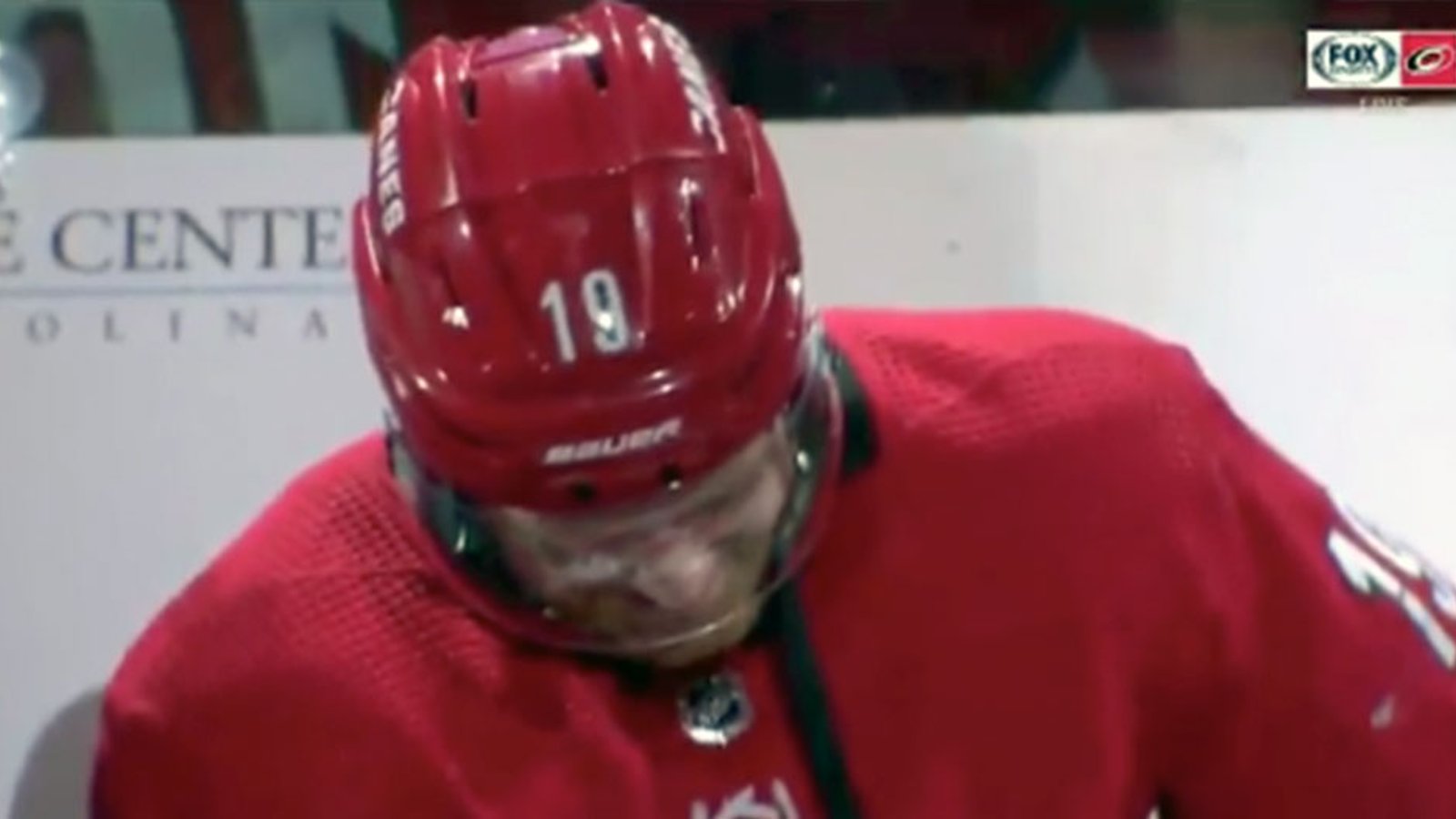 Dougie Hamilton takes a moment to compose himself as Hurricanes fans chant his name