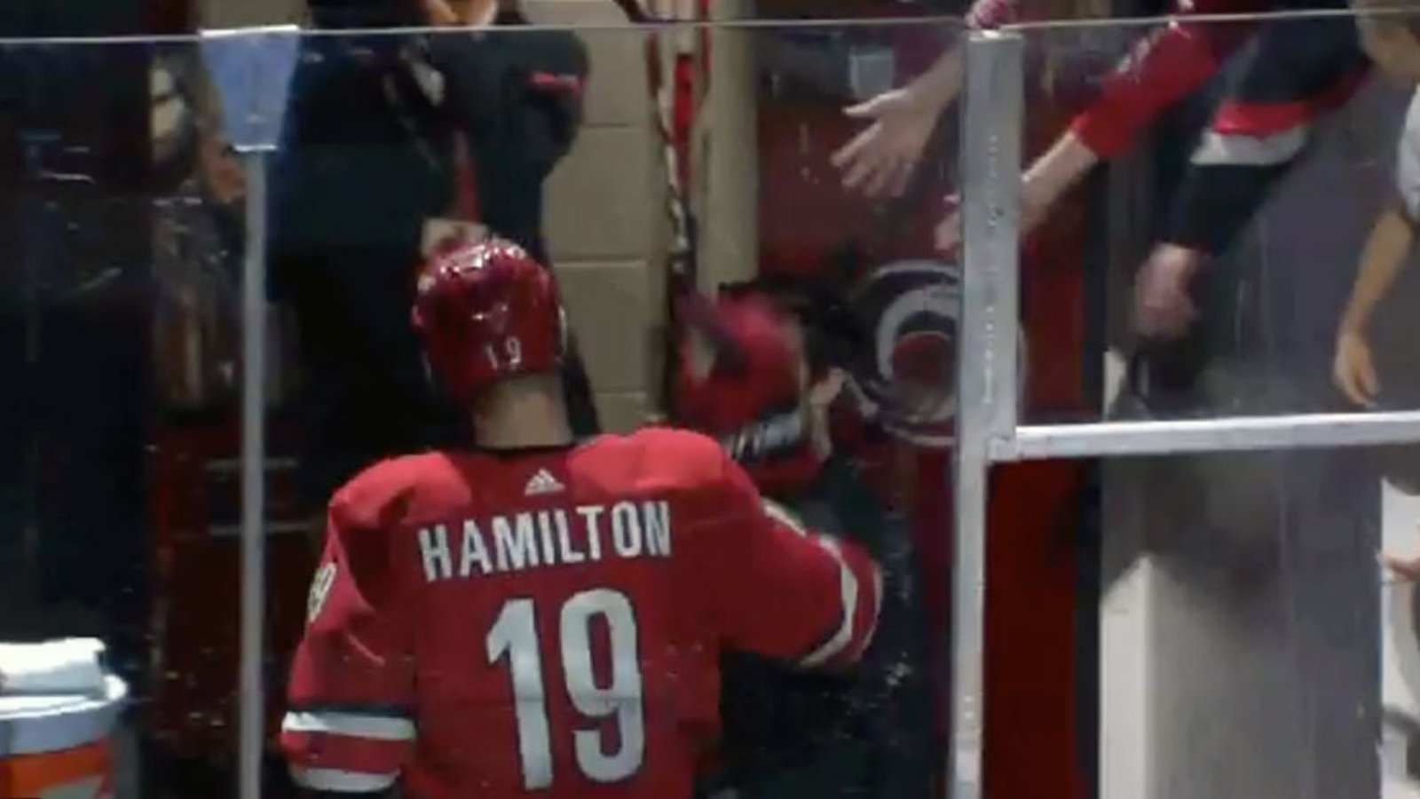 Dougie Hamilton takes out Hurricanes trainer with shot “below the belt”