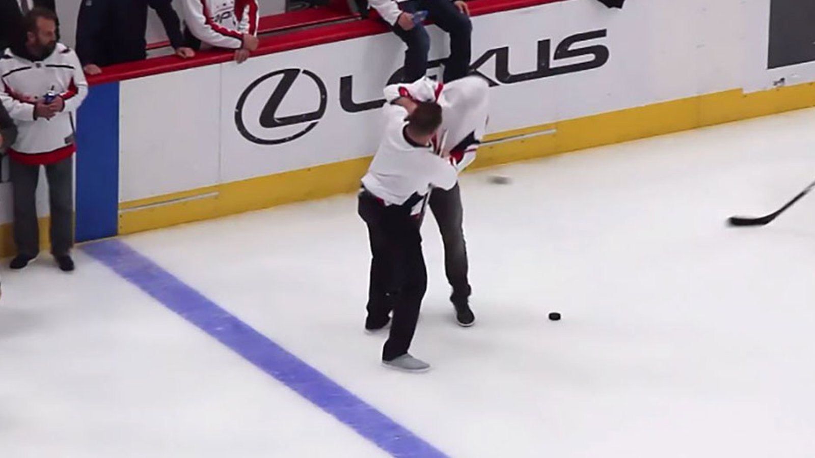 Drunken Nationals players hit the ice and attempt to play hockey after Caps beat Flames