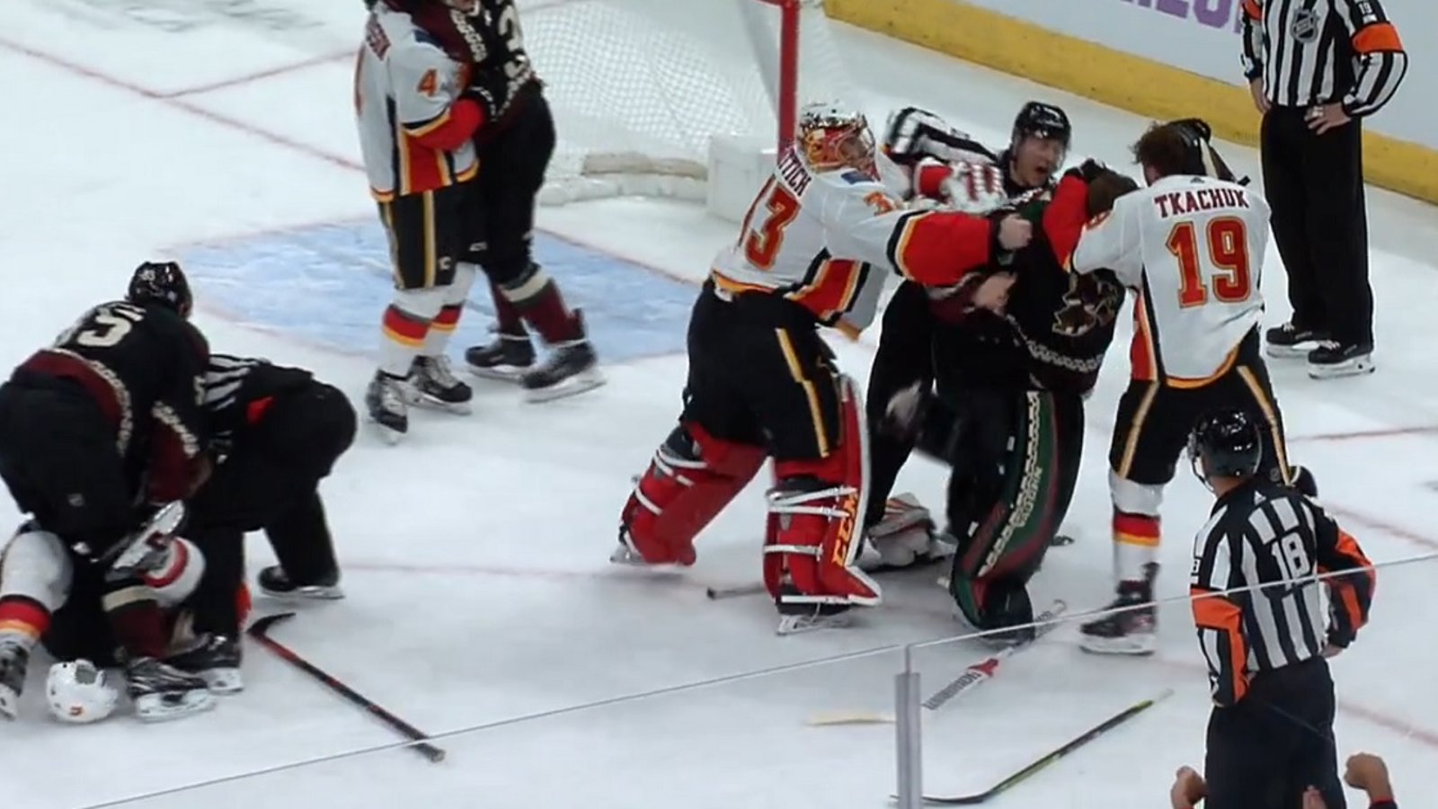 Darcy Kuemper goes after Matthew Tkachuk and all hell breaks loose in Arizona.