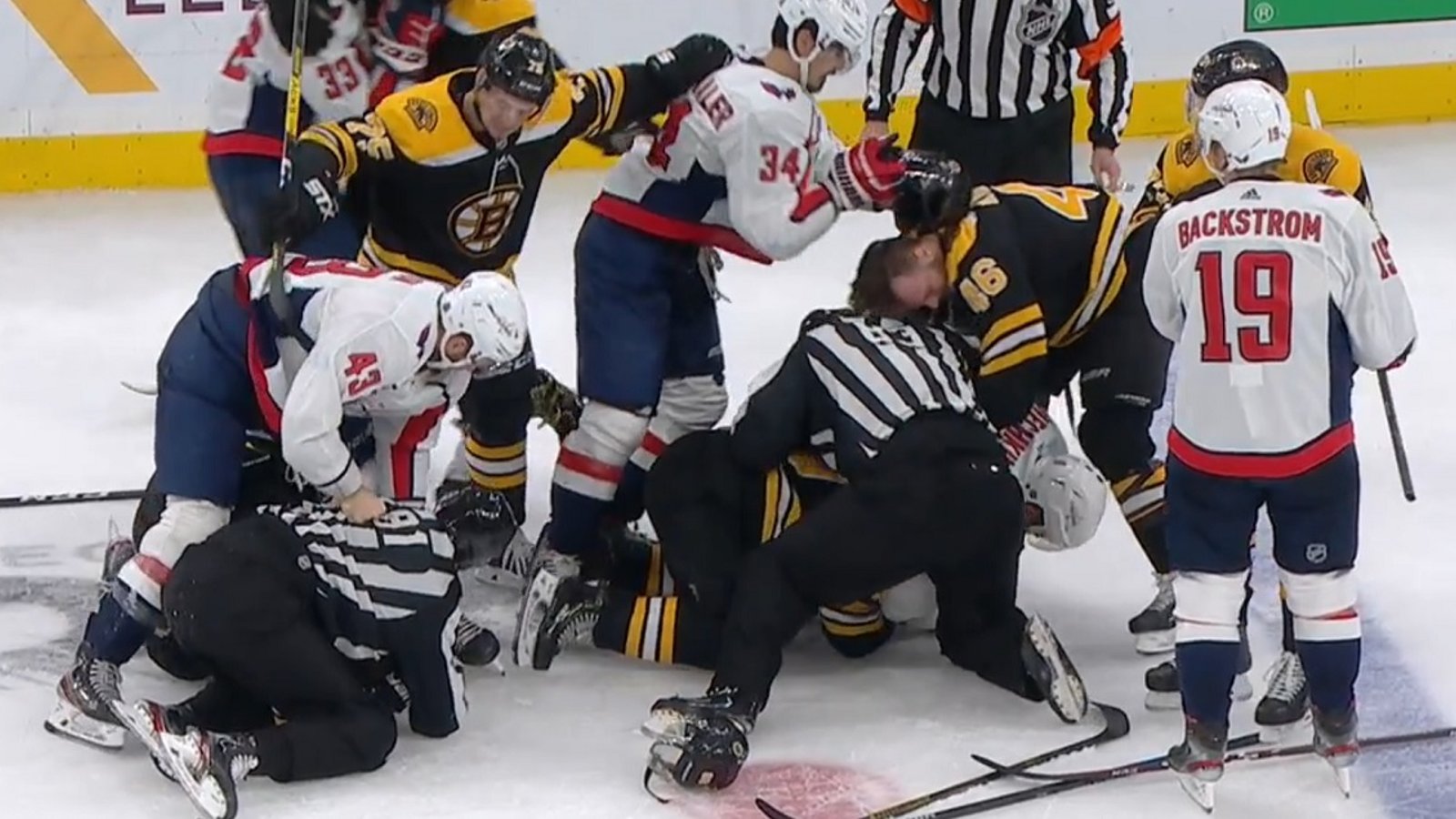 David Pastrnak goes after Tom Wilson and all hell breaks loose!