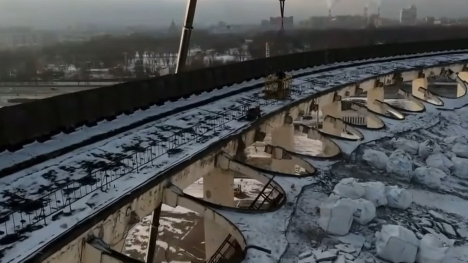 Dramatic drone footage shows the horrifying collapse of SKK ice hockey stadium in St. Petersburg