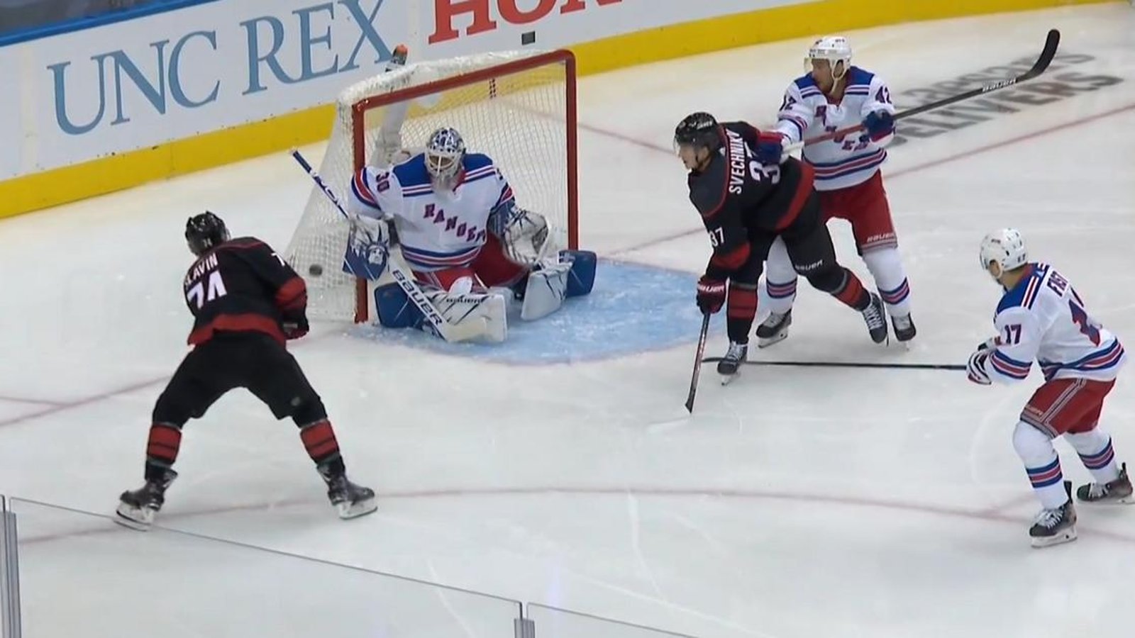Henrik Lundqvist coughs up a goal on the first shot of the playoffs!