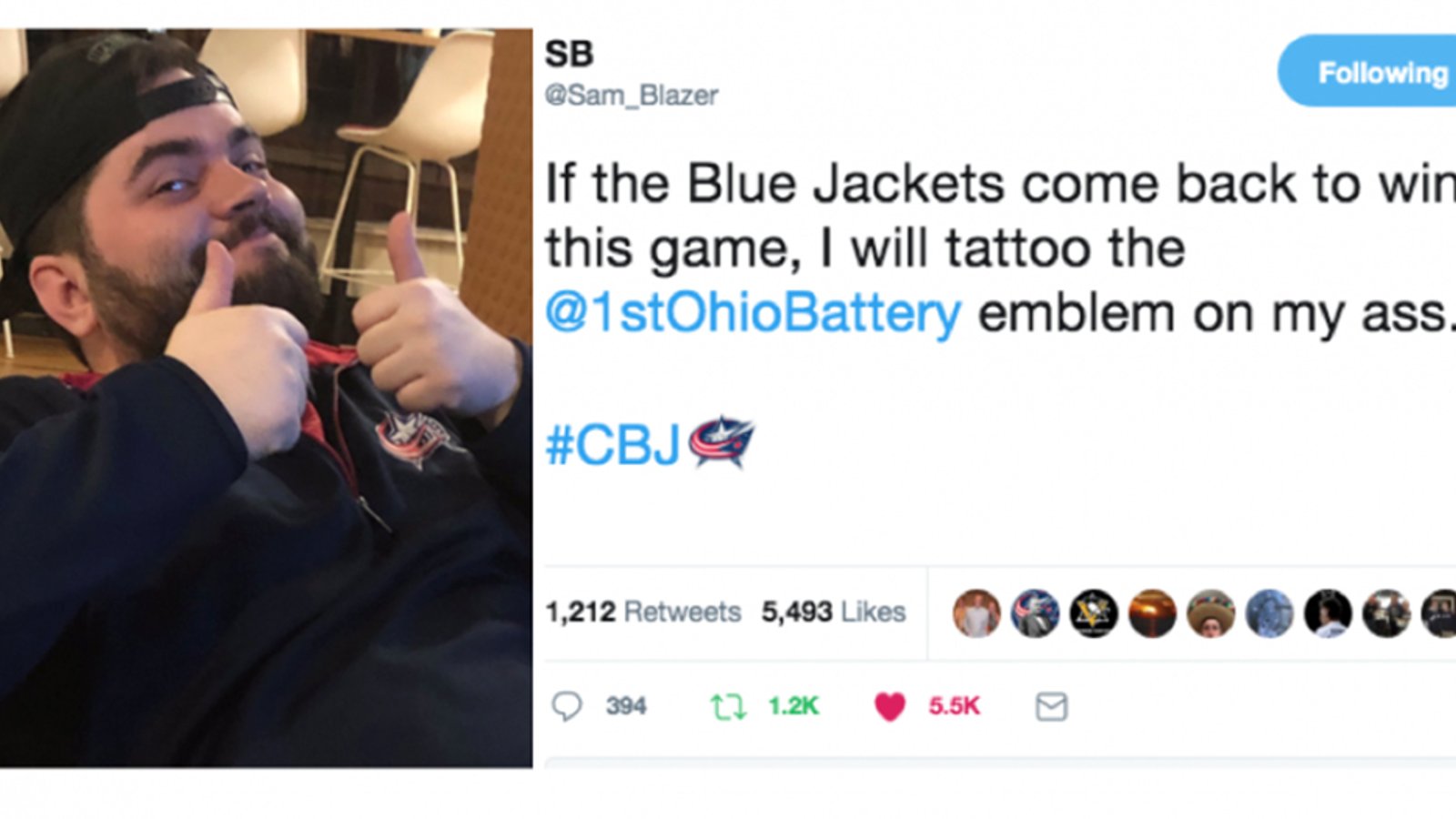 Jackets fan gets tattoo on his ass after comeback win over Leafs