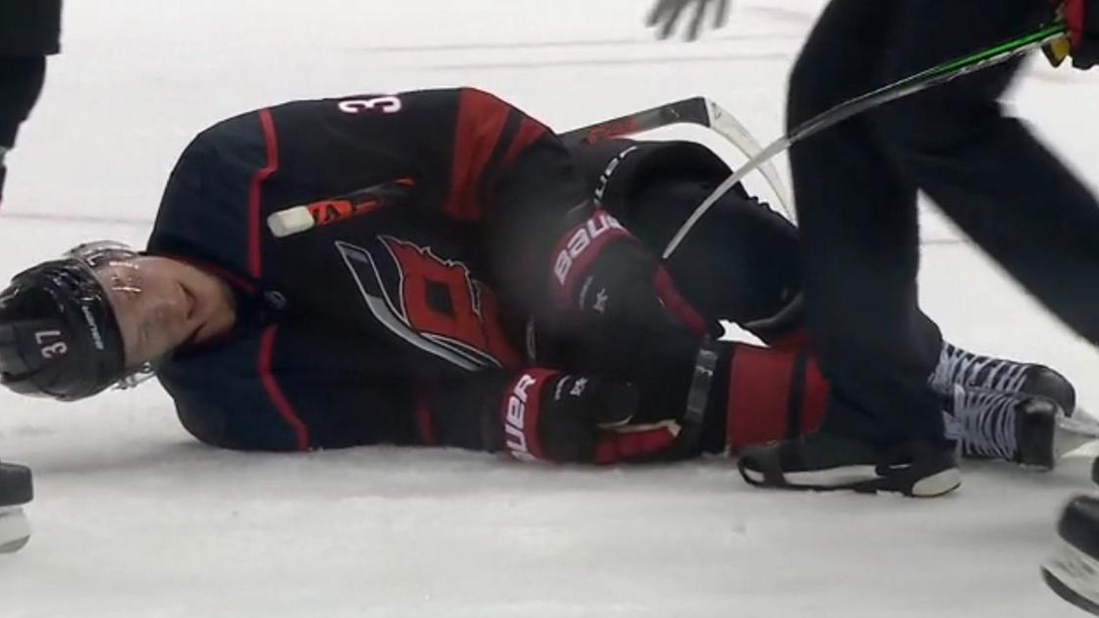 Andrei Svechnikov suffers gruesome looking injury after battle with Zdeno Chara.