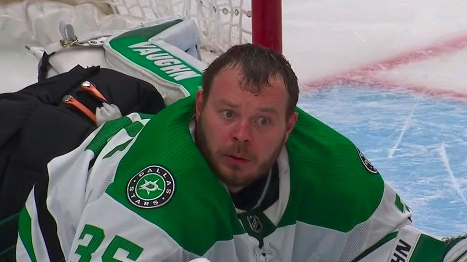 Anton Khudobin caught breaking a rule in the middle of the game! 