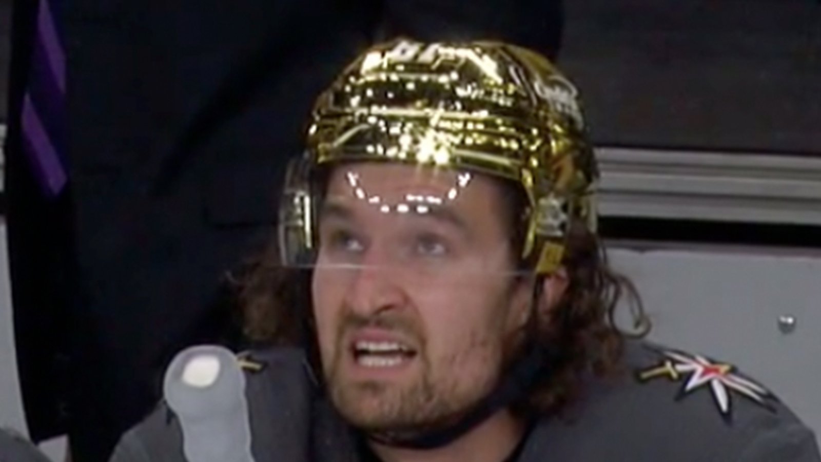 Vegas surprises everyone by wearing literal gold helmets for tonight's game