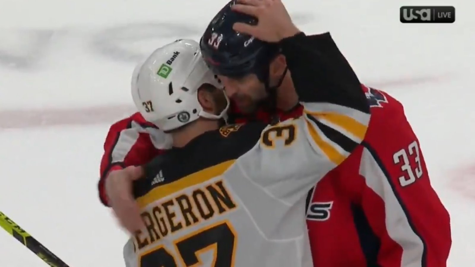 Emotional handshake line between Zdeno Chara and the Bruins.