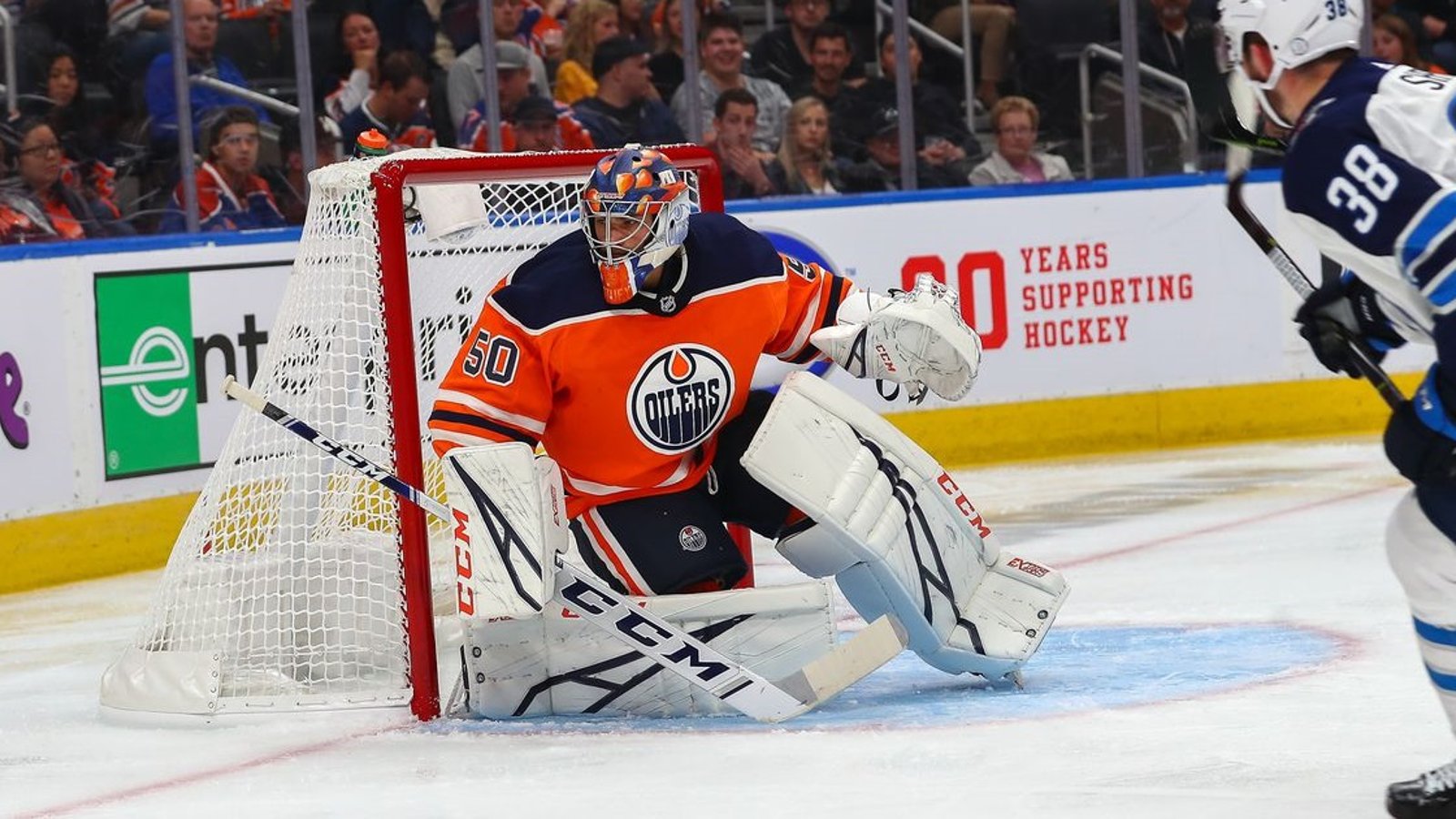 Stuart Skinner of the Edmonton Oilers looks o during a stoppage in News  Photo - Getty Images