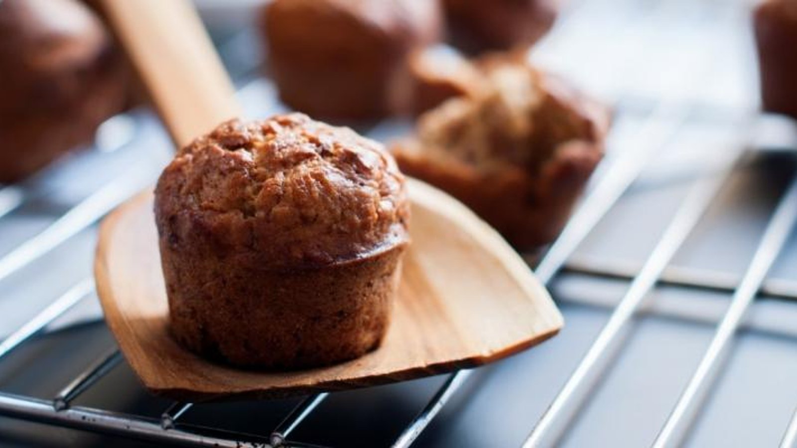 Un muffin SANTÉ fait de compote de pomme, de miel et de pacanes.